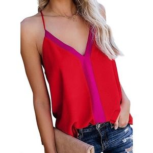 NWOT Zecilbo Red / Pink Colorblock V-Neck Cami Tank Top, Women's Small